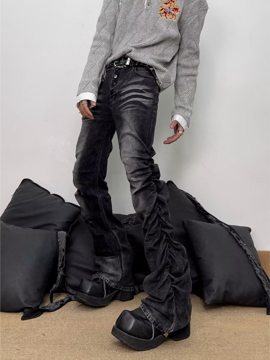 Streetwear Brand Denim - Jeans de Hombre Negros Lavados, Corte