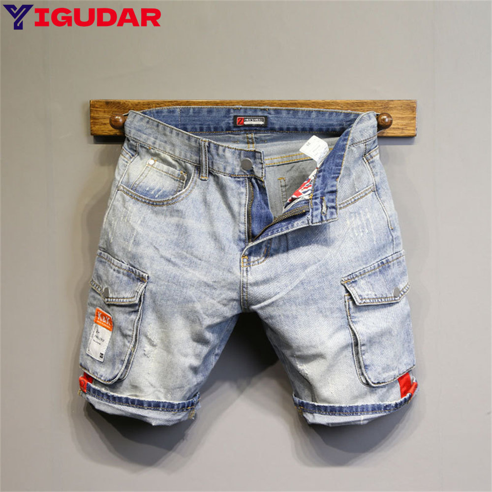 Streetwear Brand Denim - Pantalones Cortos de Jean para Hombre,