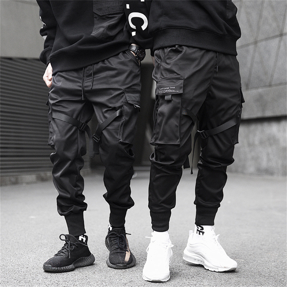 Streetwear Brand Clothing - Pantalones Cargo negros de Hip Hop,